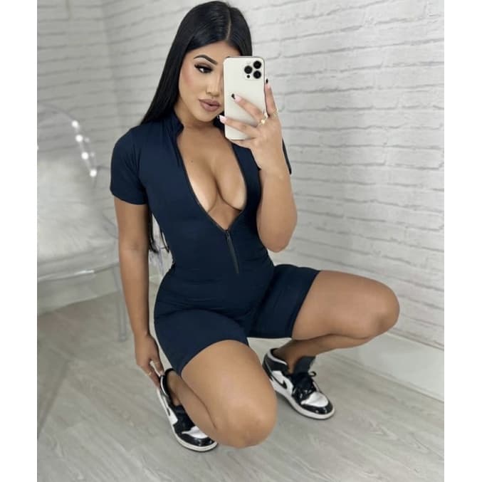 Macaquinho Gringo / Macacão de Shorts Gringa / Zíper / Academia Fitness Hidroginástica Lazer Ciclismo