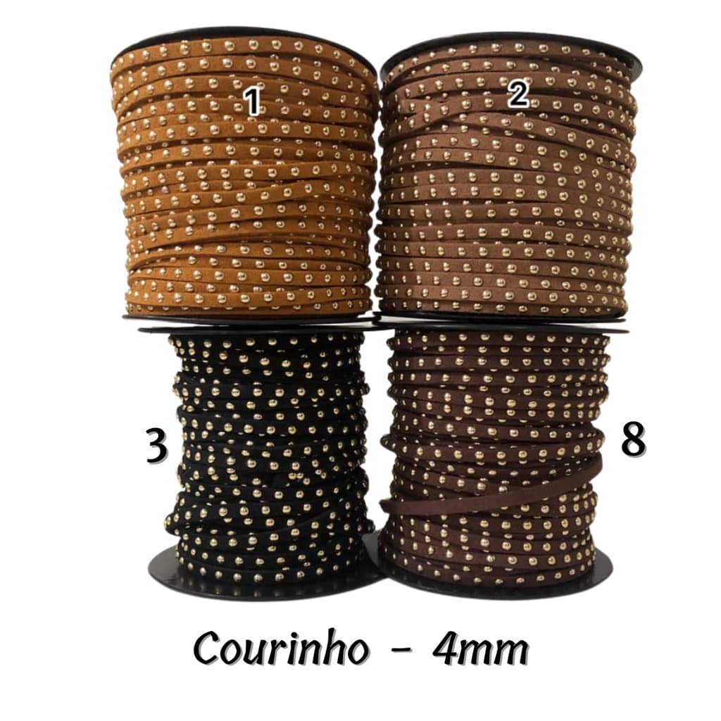 Tira de Courinho Camurça com Tachinhas Prata 3mm ou 4mm (Escolha a partir de 1 Metro) para Laços e Tiaras