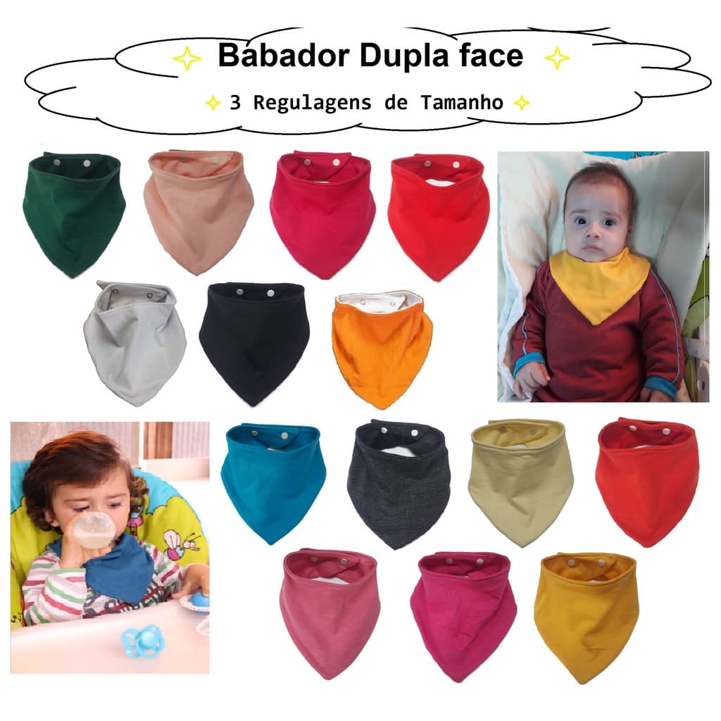 Babadores Bandanas IMPERMEAVEL Dupla Face kit 10 Peças Com 3 Regulagens