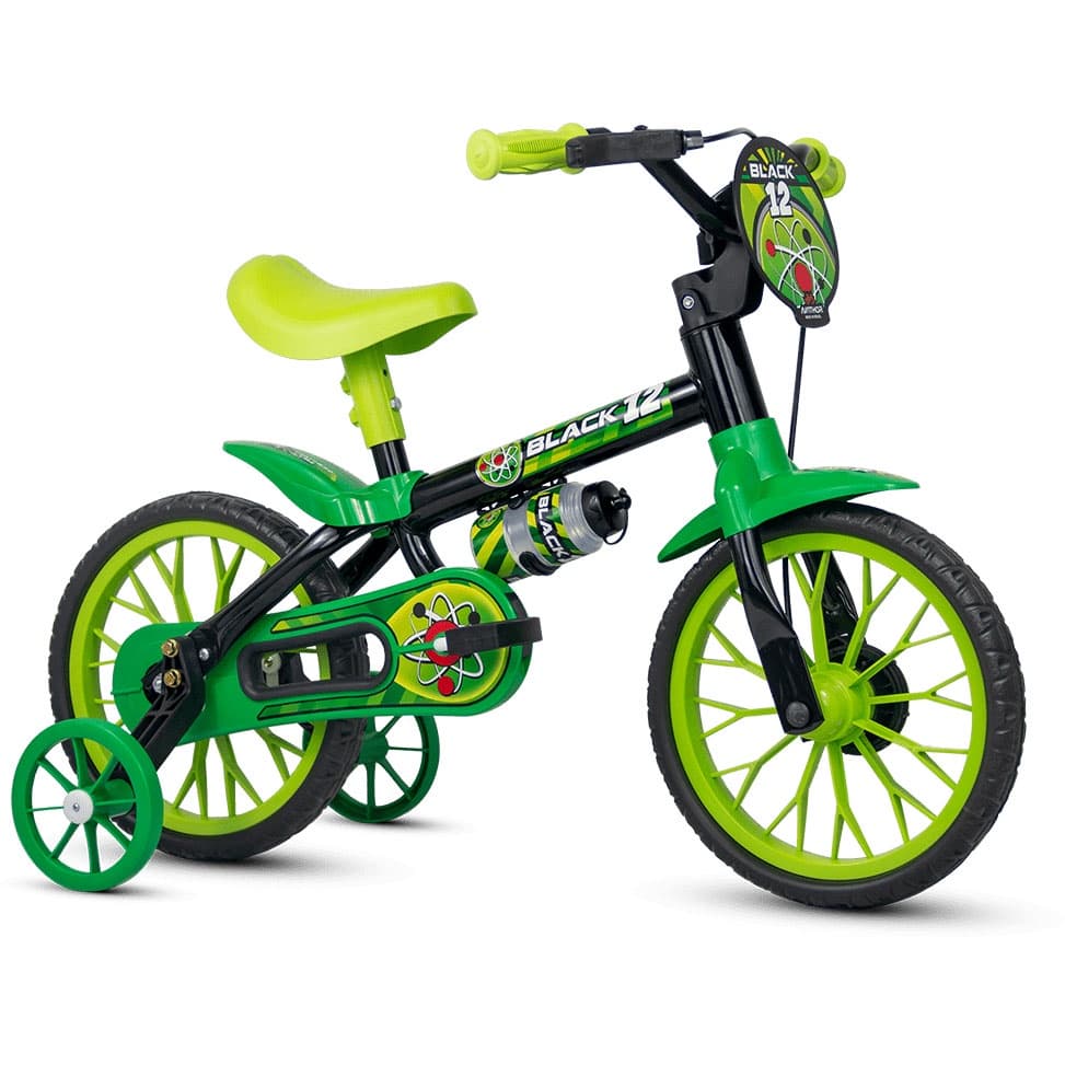 Bicicleta Infantil Aro 12 com rodinhas Nathor Black de 3 a 5 anos