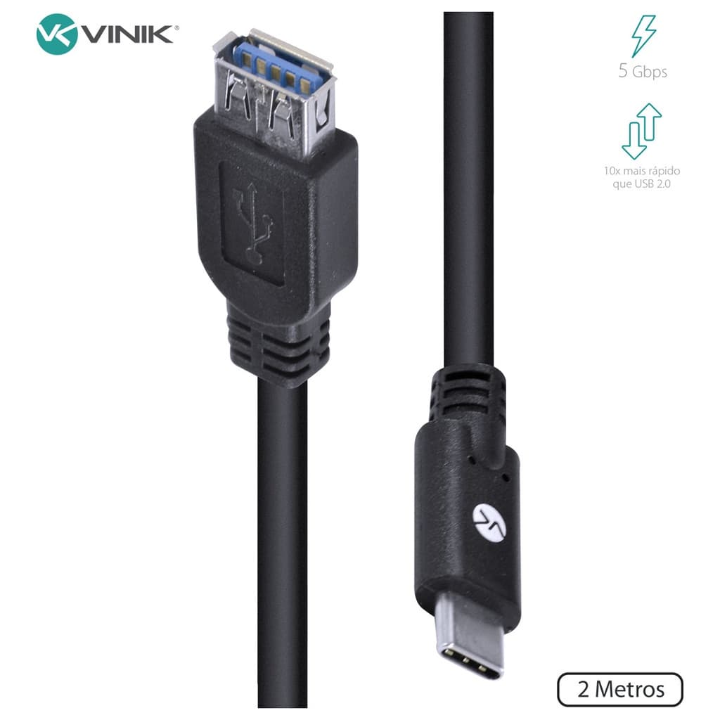 CABO USB TIPO C PARA EXTENSOR USB A FÊMEA V3.2 GEN1 5GBPS 2 METROS - C32UAF-2