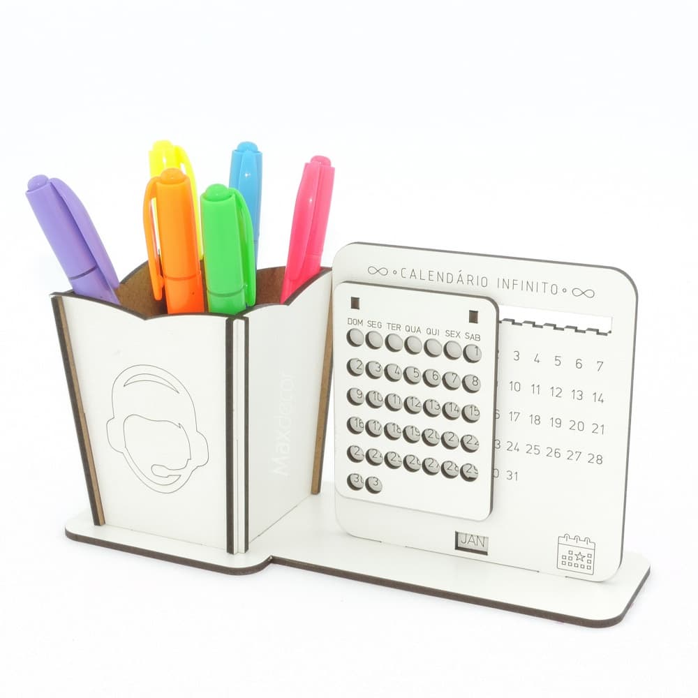 5 Calendário Infinito e Porta Lápis Personalizado Mdf - Atendente