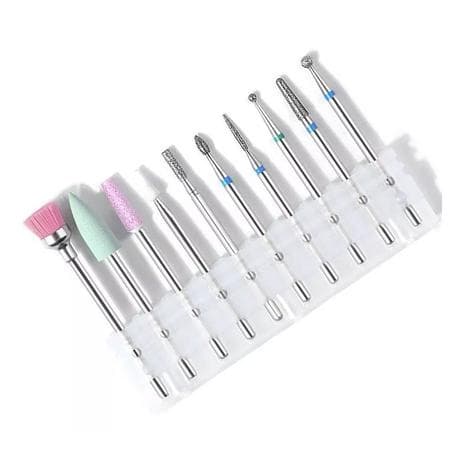 Kit 10 Brocas Diamantadas Unhas Cutilagem Russa Completo Unha Acrigel Gel Fibra Porcelana Decoração