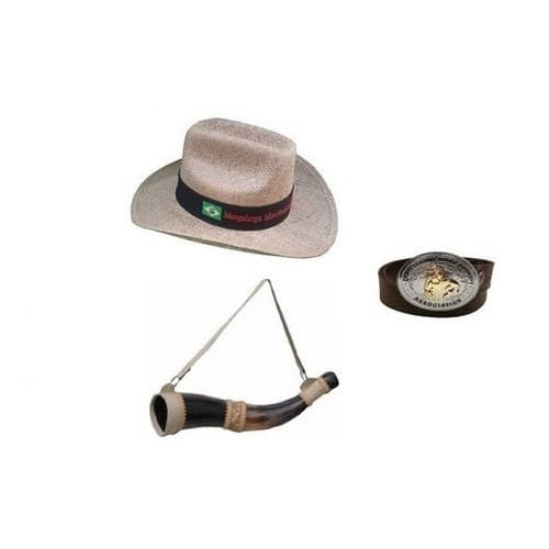 Chapéu Juta Infantil Mangalarga + Cinto Cowboy Para Criança + Berrante