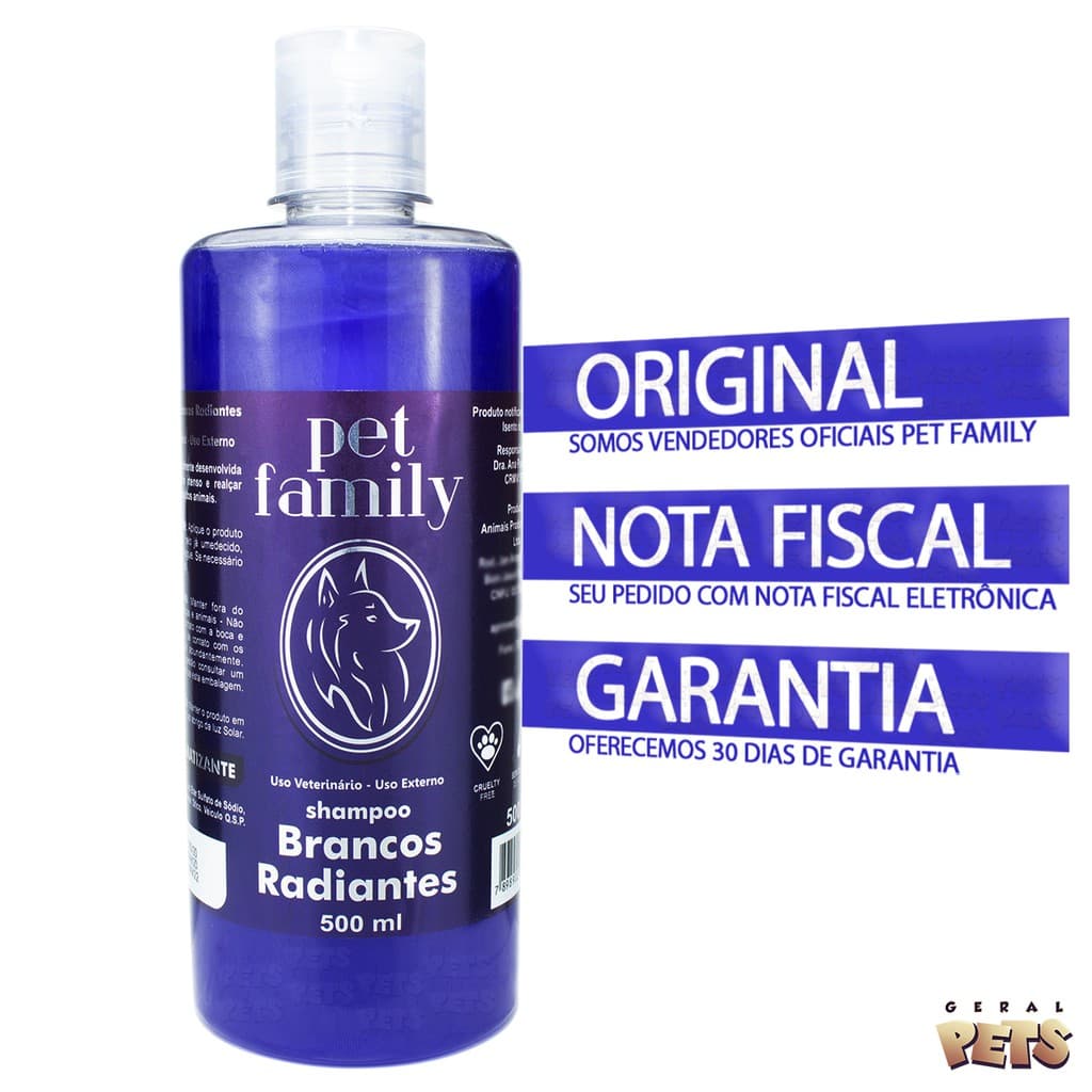 Shampoo Pet Branqueador Matizador Natural Para Cães e Gatos Pelos Claros Brancos Profissional 500ml