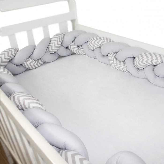 Protetor Trança Chevron Cinza Com Branco Avulsa Para Berço 4,00 Mts, Laura Baby