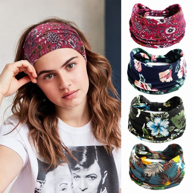 Boho Flor Imprimir Ampla Headbands Turbante Headwrap Elástico Para As Mulheres Meninas De Algodão Macio Bandana Acessórios O Cabelo