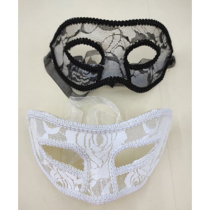 2/4 Máscara  Feminina de renda Fantasia/ Carnaval Preto Branco / Cosplay Festa casamento baile despedida de solteira