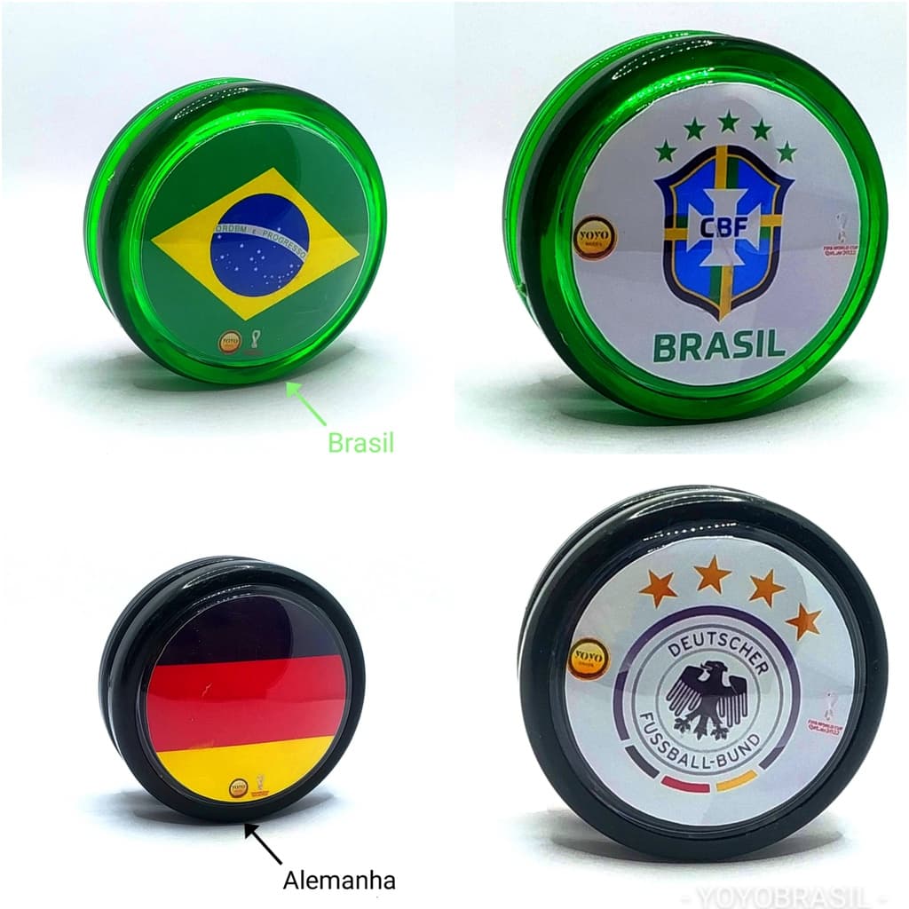 Kit com 2 Yoyos Profissional de Eixo Fixo Coleção da Copa do Mundo 2022 Brasil França Espanha Portugal