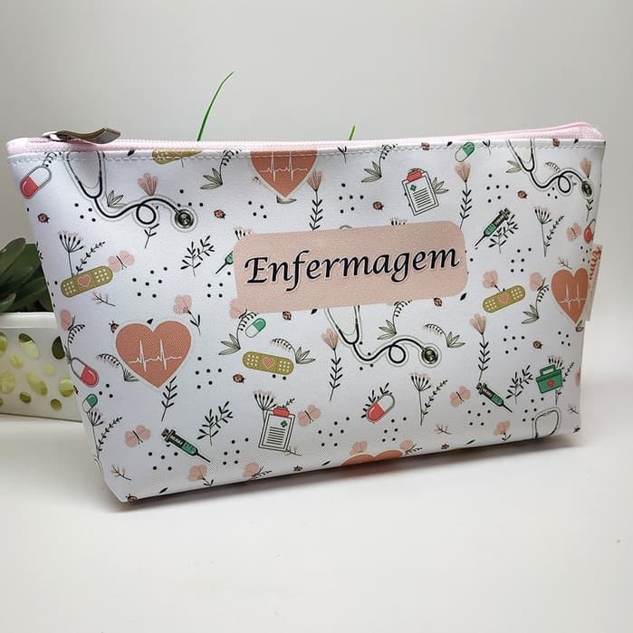 Necessaire  Estampada Profissão Enfermagem Enfermeira Material Impermeável