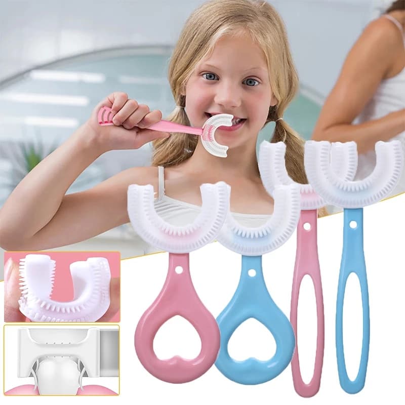 360 Graus Escova De Dentes Em Forma De U Para Bebês Dentição Silicone Crianças Limpeza Oral 2-12 Anos