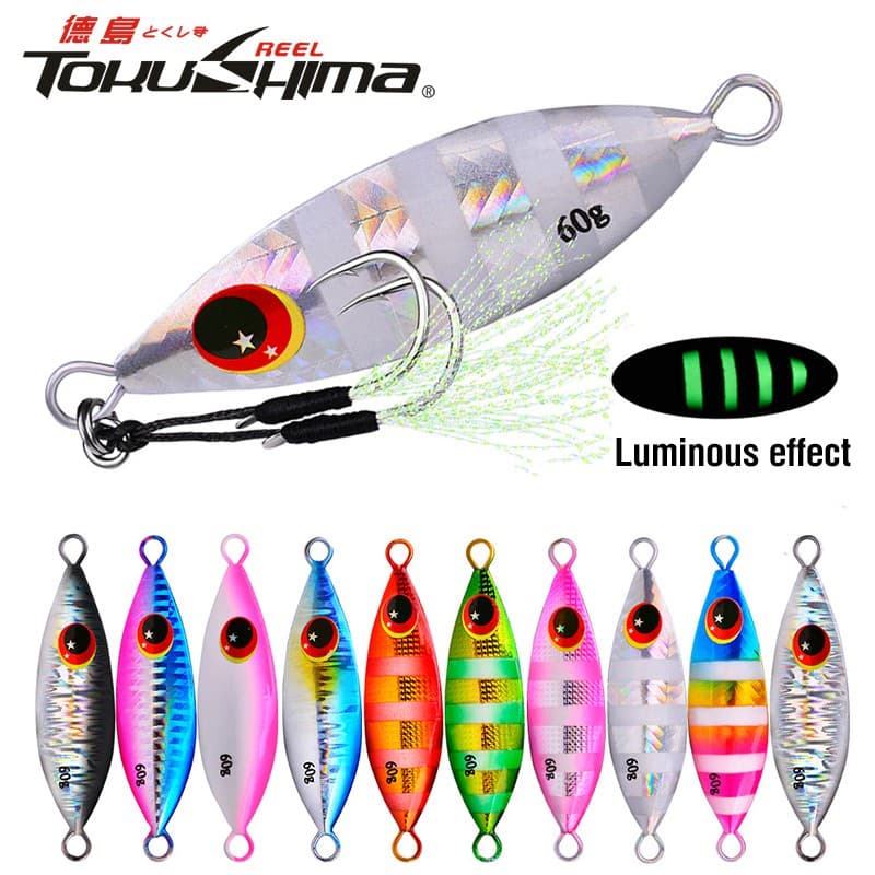 1Pcs Isca De Pesca De Metal 10-60g Slow Jig 10 Cores/Minnow Pesados 3D Olhos Laser
