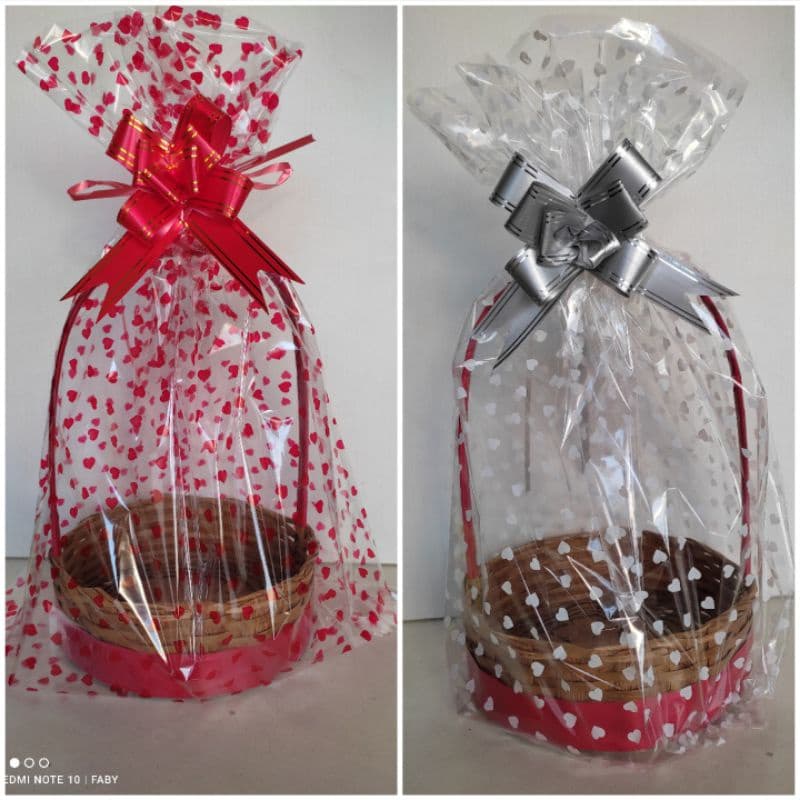 Saco Transparente Decorado 45x60 Para Cestas e Presentes Com 5 UN + Laços