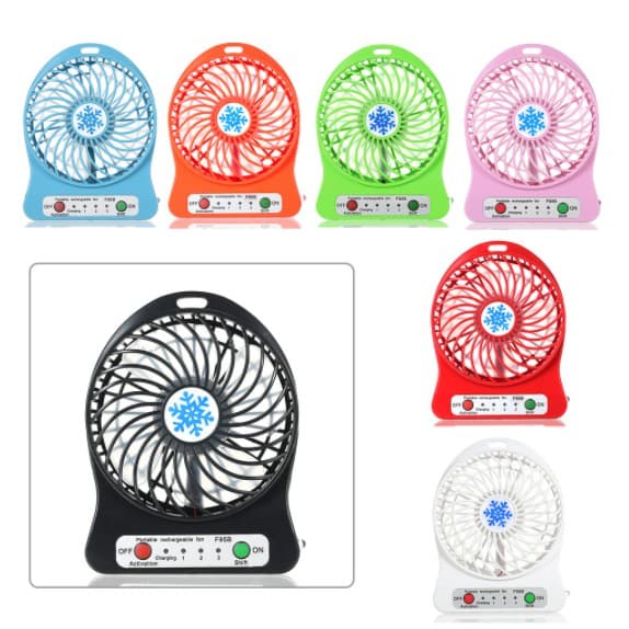 Ventilador Pequeno Portátil Recarregável com Luz LED/Entrada USB/3 Intensidades / Arrefecedor de Ar