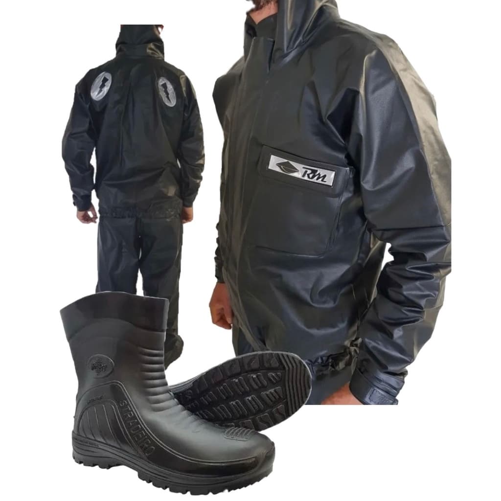 Kit Capa De Chuva Moto Pvc + Bota Impermeavel Motoqueiro
