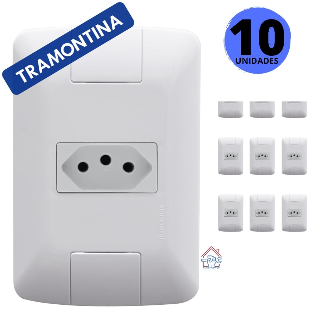 KIT C/ 10 Tomadas 10A c/Placa Tramontina  4x2 - Linha Aria