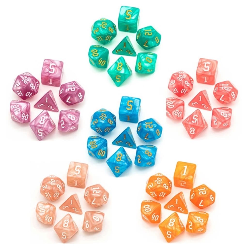 Kit com 07 Dados de RPG Dungeons And Dragons D&D Poliédricos D4 D6 D8 D10 D10% D12 D20 Para RPG De Mesa