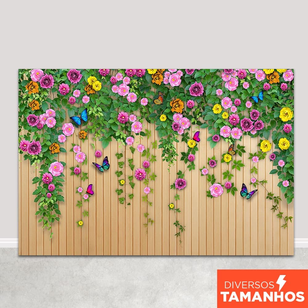 Fundo Fotográfico Floral Newborn Cenário Madeira Em Tecido Sublimado Painel para Foto