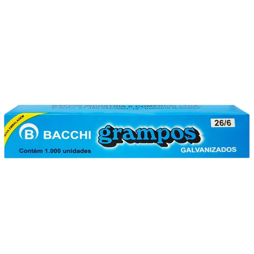 Grampo para grampeador galvanizado 26/6 com 1000 unidades Bacchi
