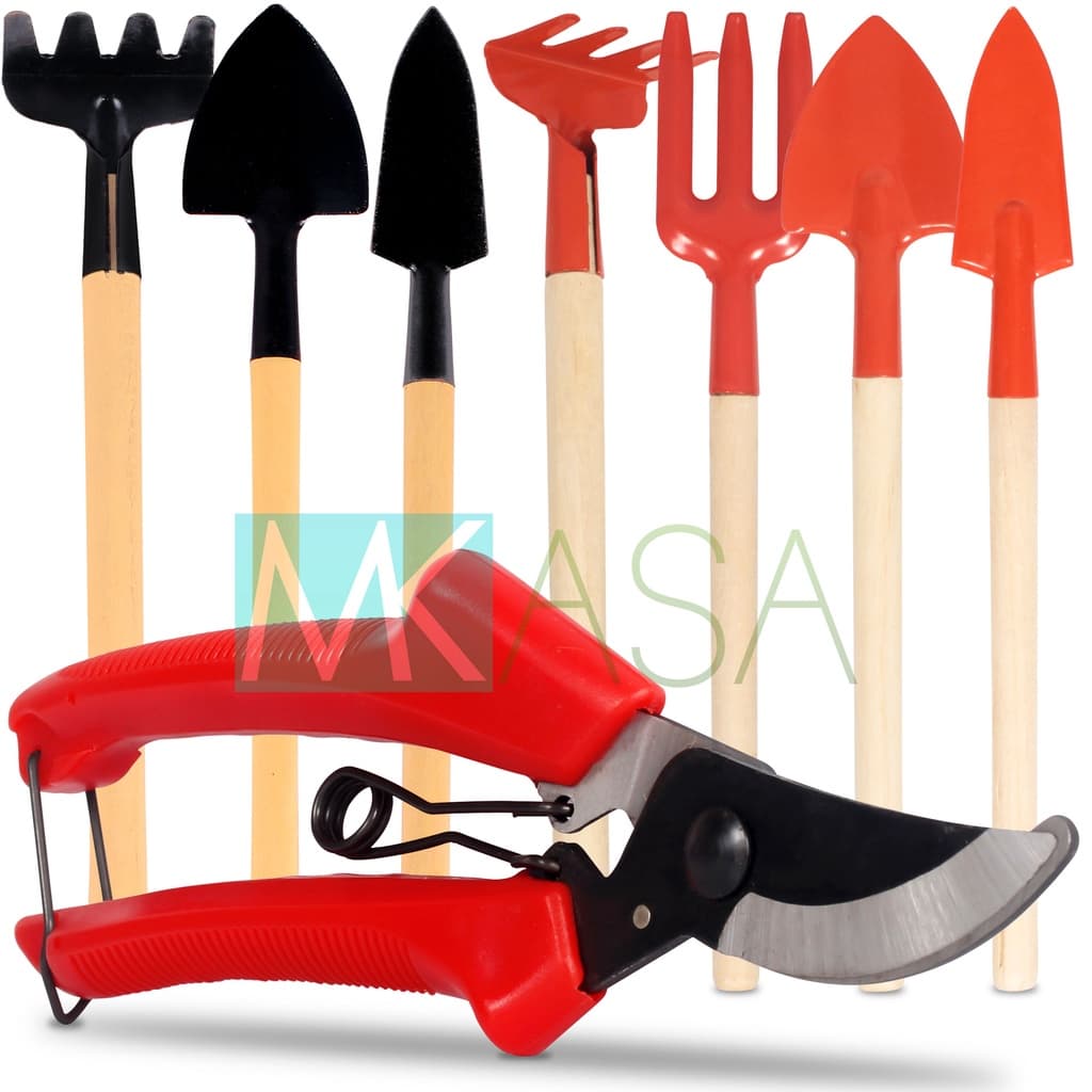 Mini Kit Jardinagem Conjunto Ferramentas 4-5 Peças Metal Cabo Madeira Jardim