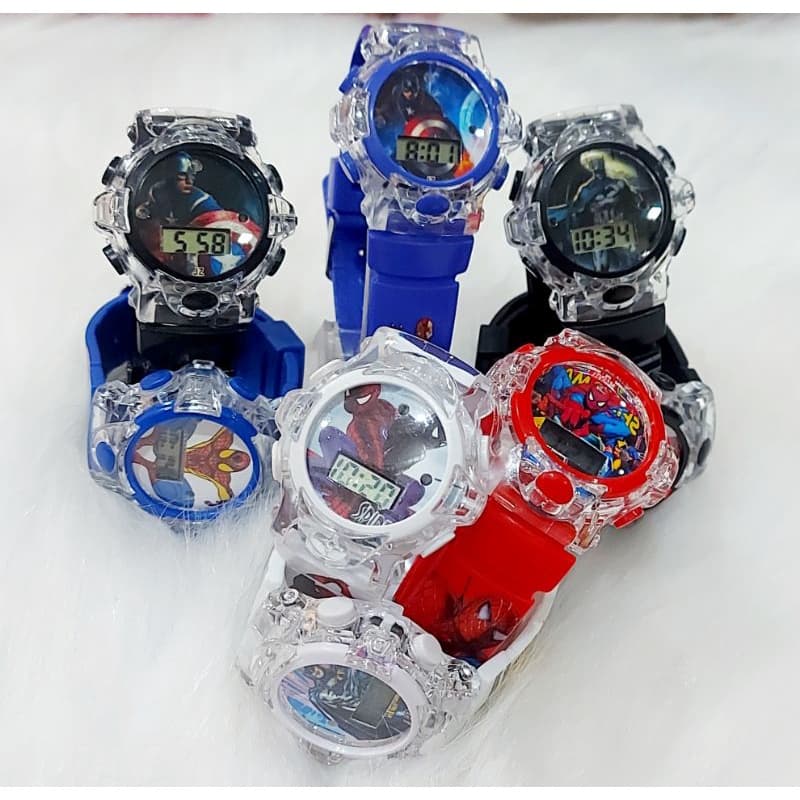 Relógio infantil 3D com luzes e música Super-heróis Homem Aranha,  Batman, Capitão América, sonic