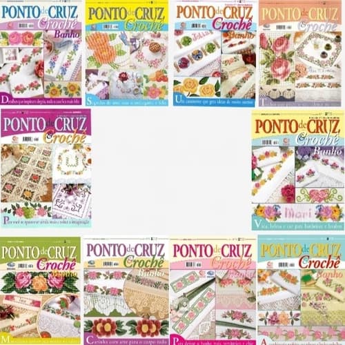 Kit de Revistas Ponto Cruz Boradados Banho etc, Artesanato Editora Central e Marileny