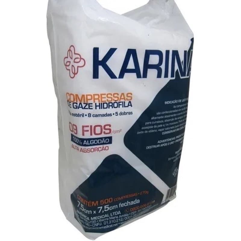 500 un. Compressa De Gaze Curativo Não esteril 09 11 ou 13 Fios Karina 1 Pacote Gase