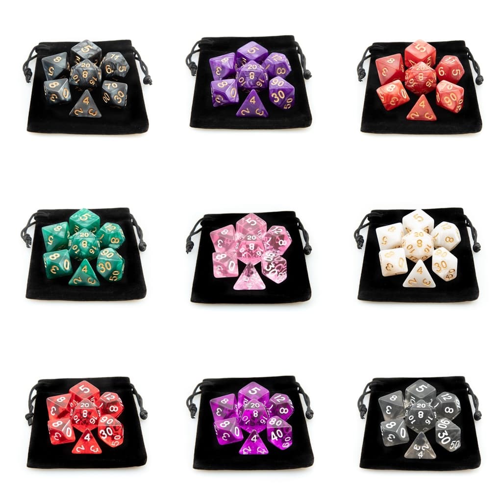 Kit 7/14/21 Dados RPG de Mesa D4 D6 D8 D10 D10% D12 D20 + Dice Bag| VÁRIAS CORES E MODELOS