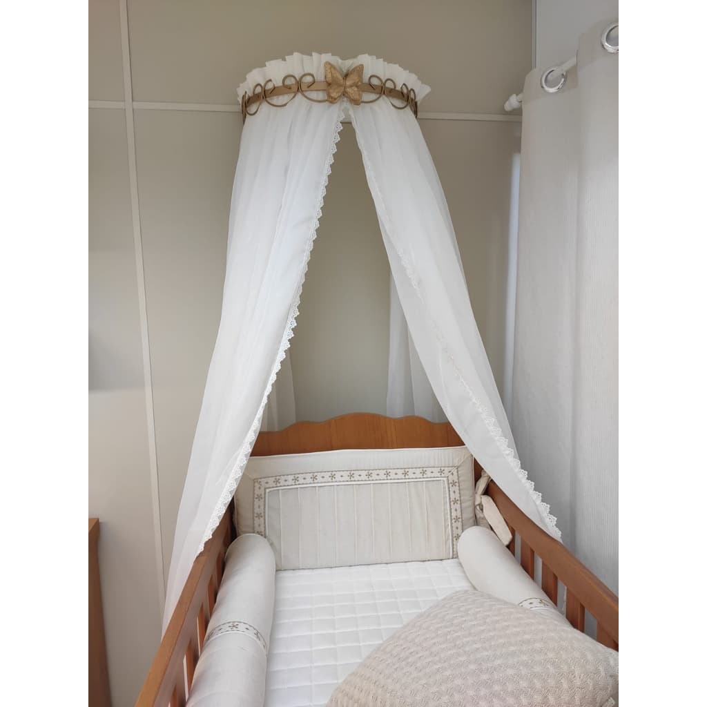 Dossel Arabesco Borboleta Dourado + Mosquiteiro Voil Guipr