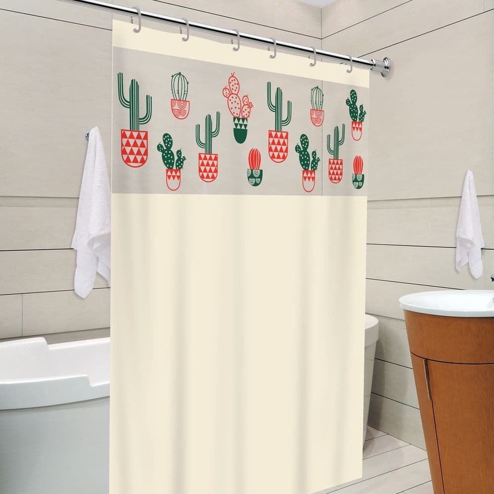 Cortina Box com Visor Cactos Para Banheiro Anti Mofo Resistente Alta Qualidade 100% PVC Várias Cores