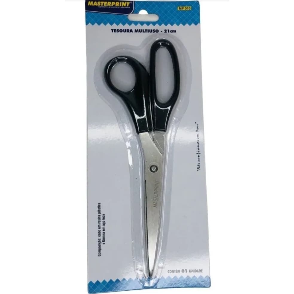 Tesoura Multiuso Grande Aço Inox 21cm Cabo Preto Masterprint