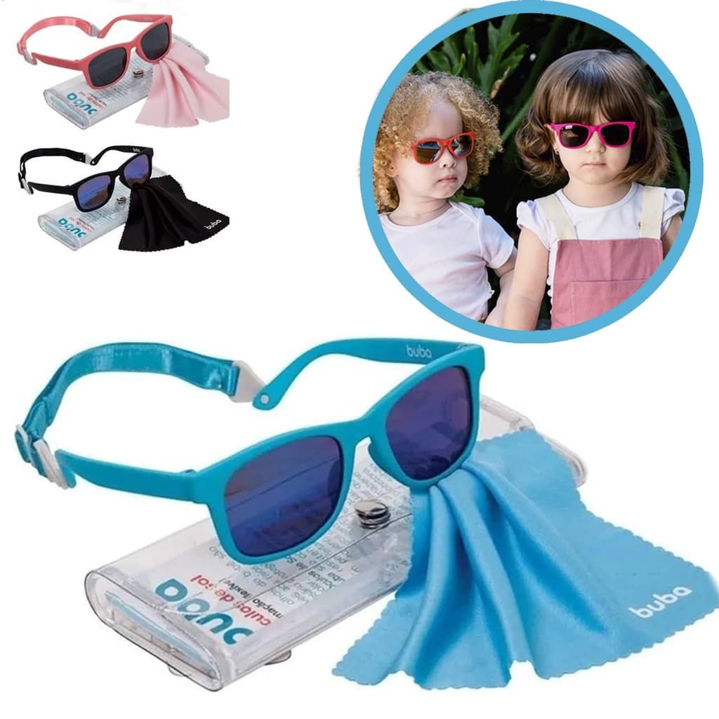 Óculos Infantil de sol Flexivel Buba Menino e Menina c/ Alça Ajustável