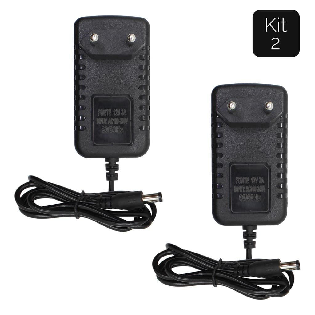 Kit 2 Fonte 3a 12v Estabilizada Chaveada Bivolt Cftv Fita Led