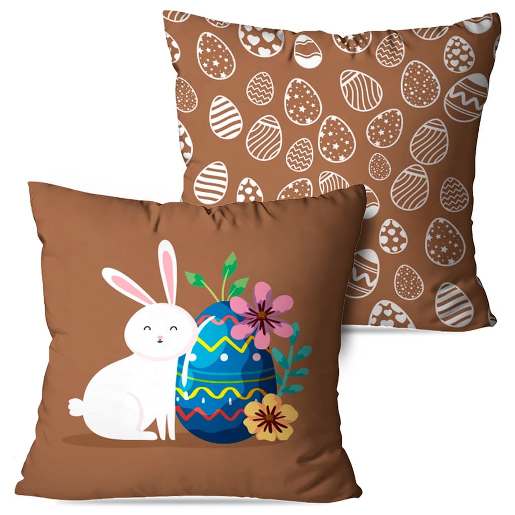 Kit com 2 Capas para Almofadas Decorativas Páscoa Flores Ovinhos 45x45 cm