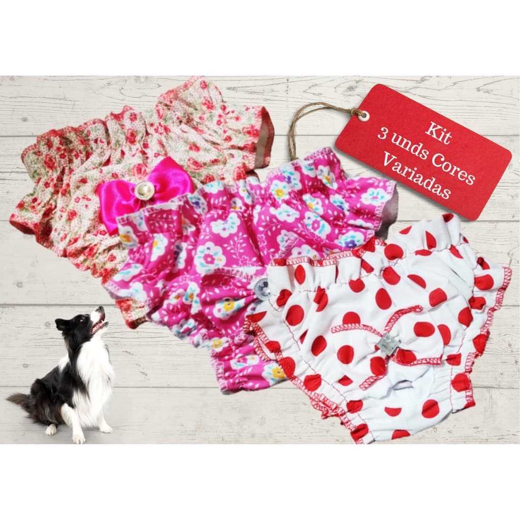 Calcinha Pet Higiênica Com Elástico Cães e Gatos 3 unid