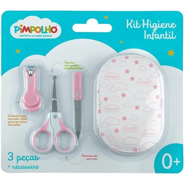 Kit Higiene Infantil Pimpolho Cortador Tesoura Lixa com Necessaire Menino Menina Neutro