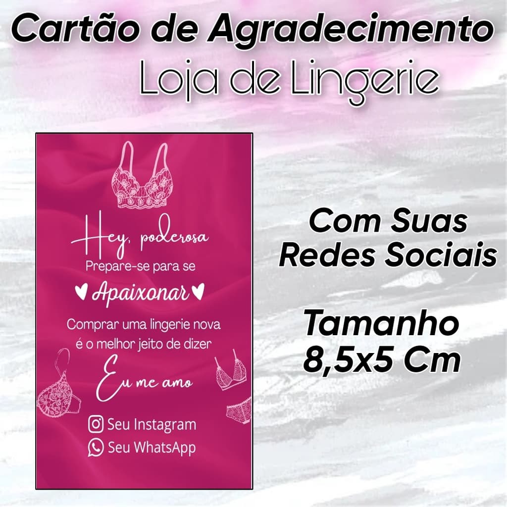 Cartão de Agradecimento Lingerie Vestuário Personalizado Mimo