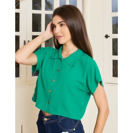 blusa camiseta feminino manca curto com 5 botão