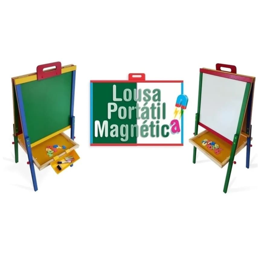 Lousa Magnética Portátil Infantil Quadro Cavalete Educativo Dobrável Giz Caneta Carimbras
