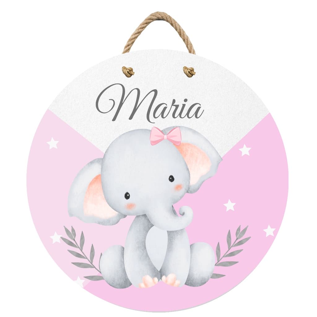 Placa Enfeite de Porta Maternidade e Quarto Infantil - Tema Elefantinho