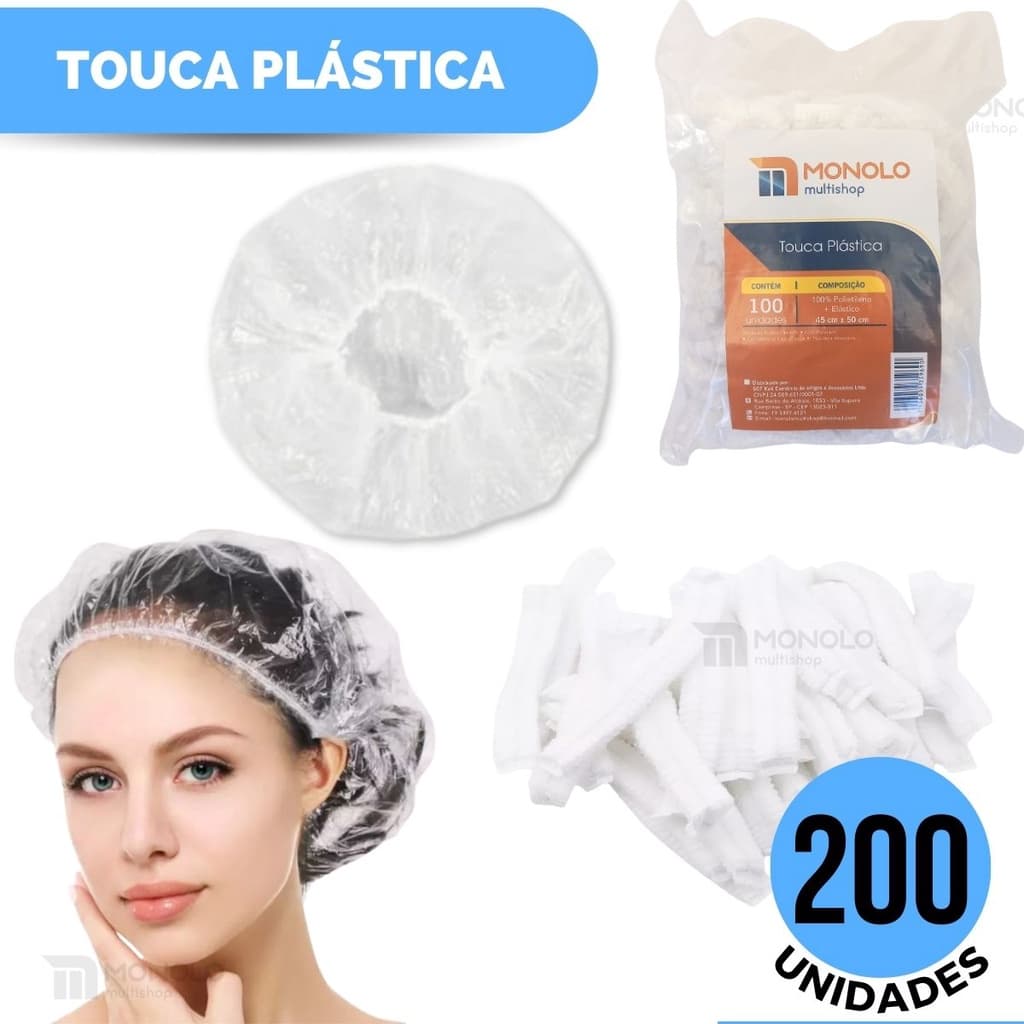 Touca Plástica Descartável Banho Cabelo 200 Unidades Sanfonada hotel Transparente com Elástico