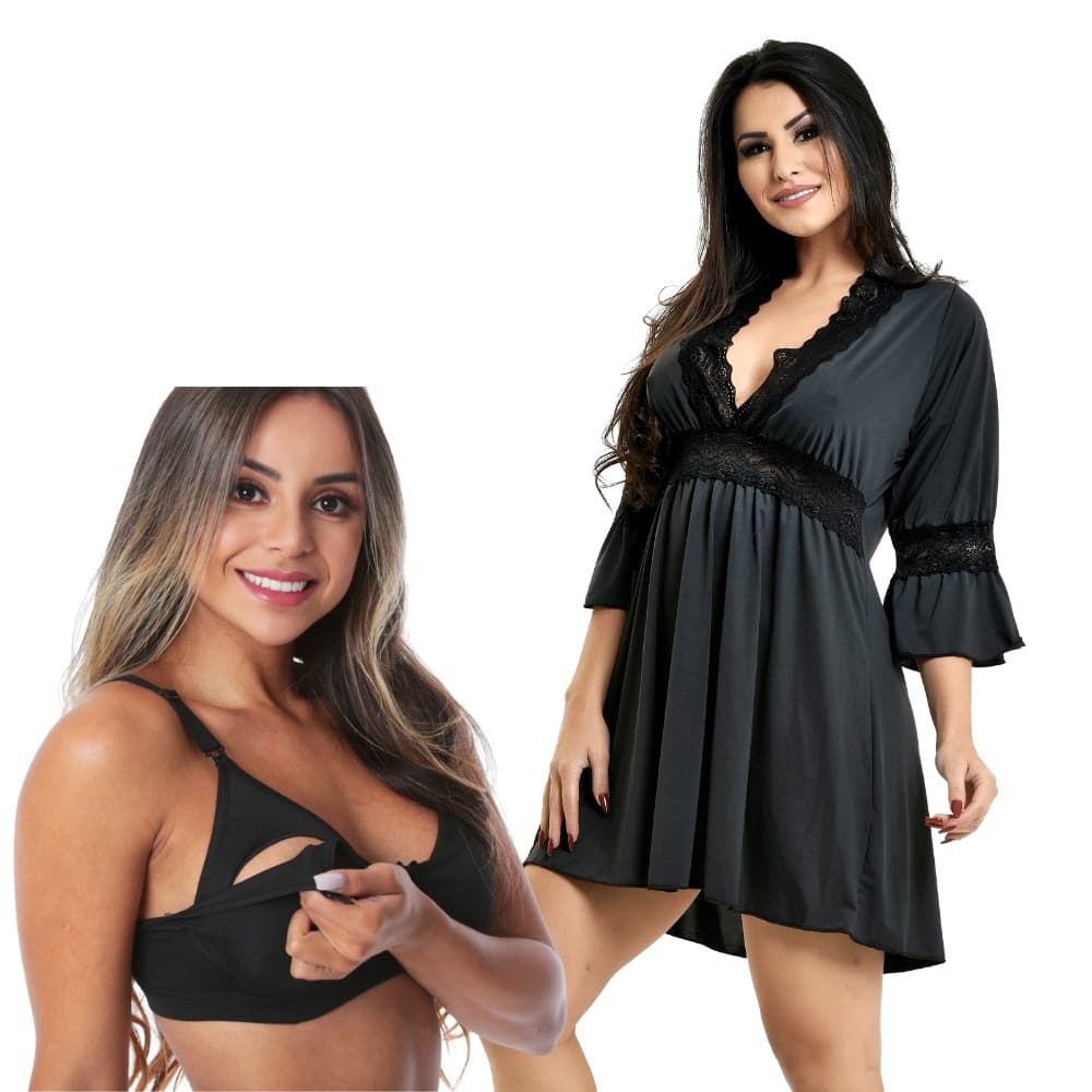 1 Camisola Saida Maternidade Mais Sutiã Gestante