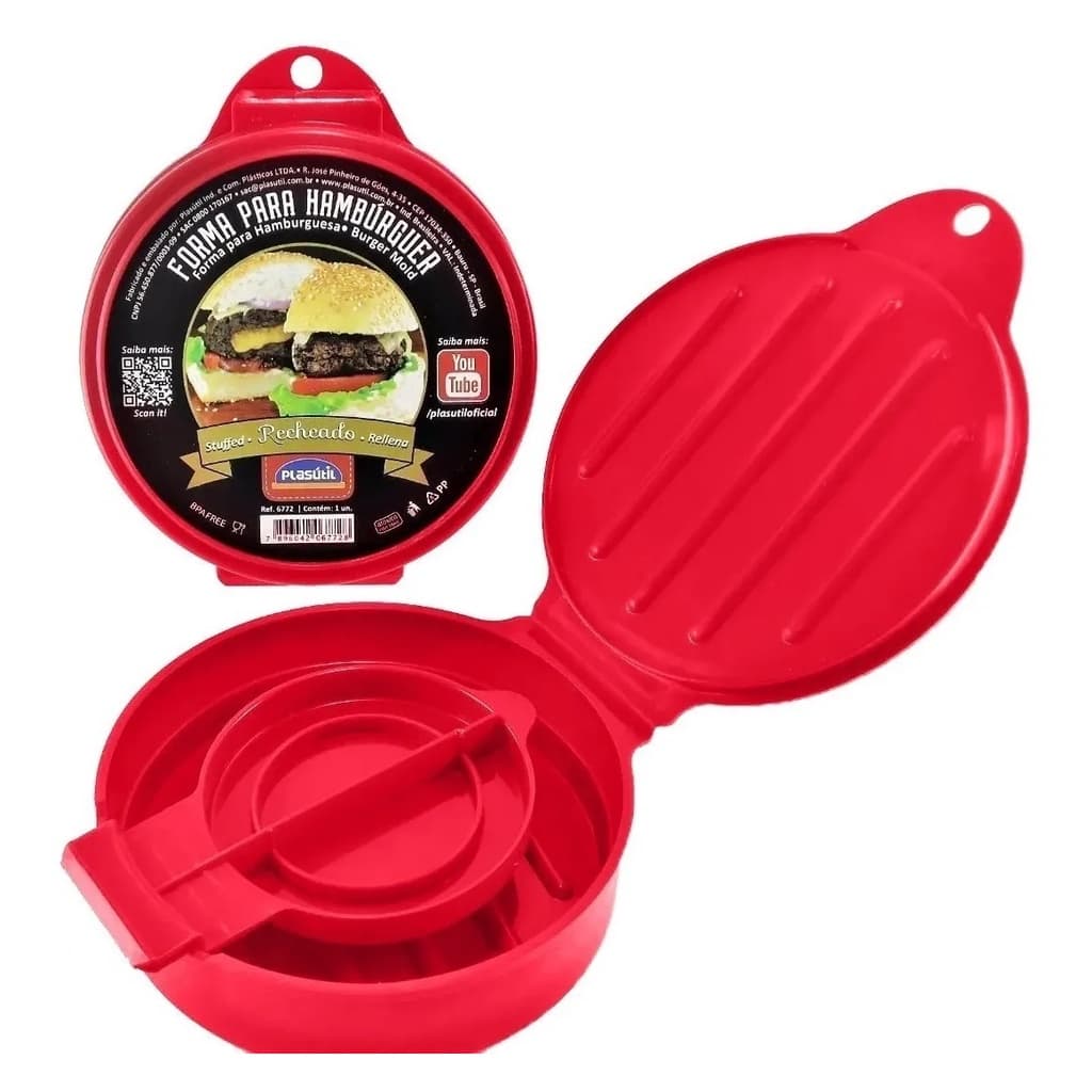 Forma Molde para Hambúrguer Recheado Manual Artesanal Caseiro Prensador