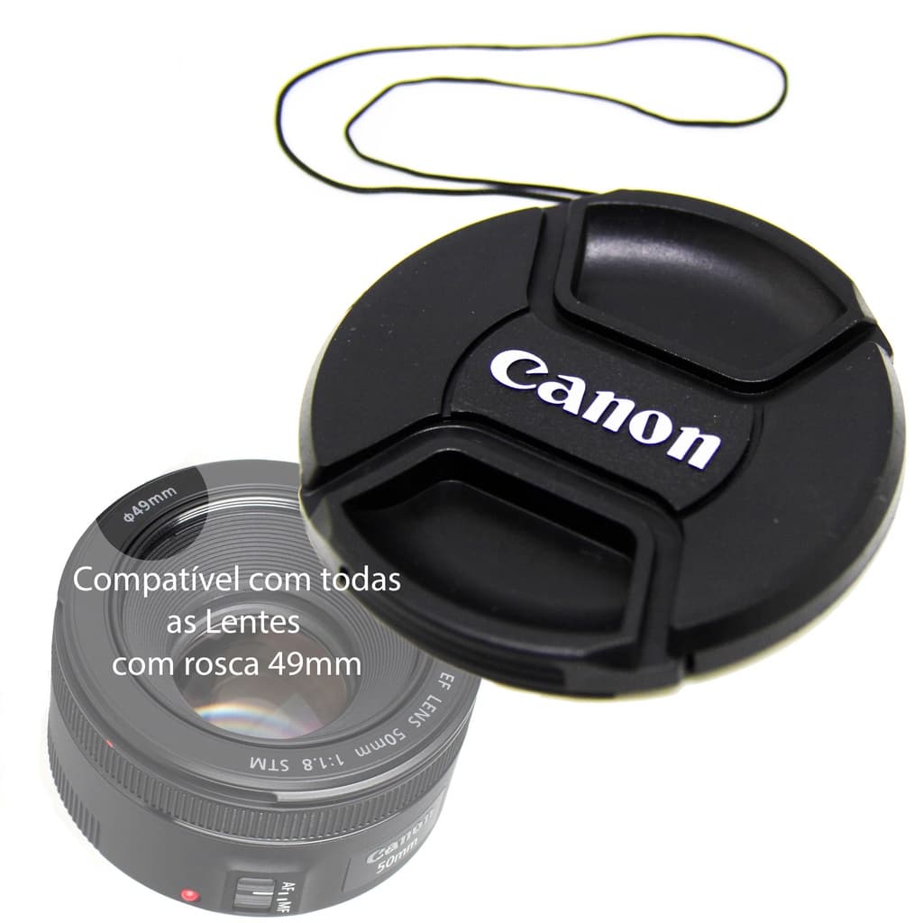 Tampa Canon 49mm com Cordão p/ Lente EF 50mm f/1.8 STM EF-S 35mm f/2.8 Macro IS STM