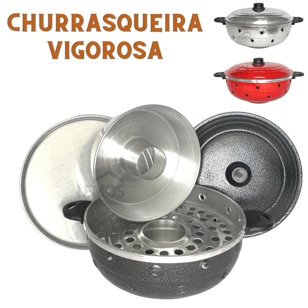 Churrasqueira Vigorosa Multiuso Para Fogão Faz Bolo Pão Pizza Grelhados Churrasco Polida Preta ou Vermelha