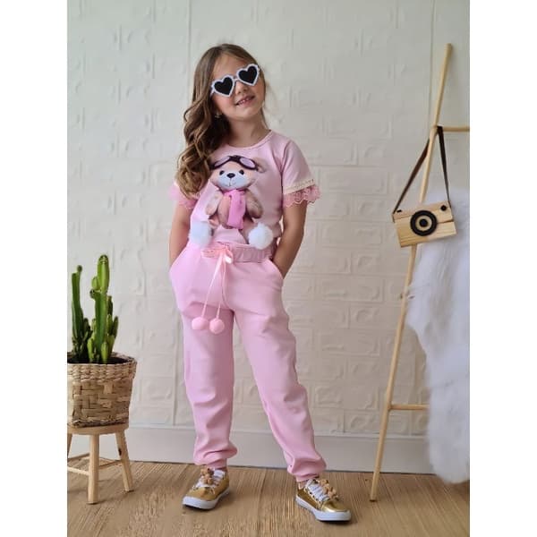 Conjunto Feminino Infantil de Menina Calça Modinha Verão Conjunto de Menina