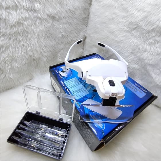 Lupa de Cabeça Profissional 2 LEDS 5 lentes aumento BRANCO