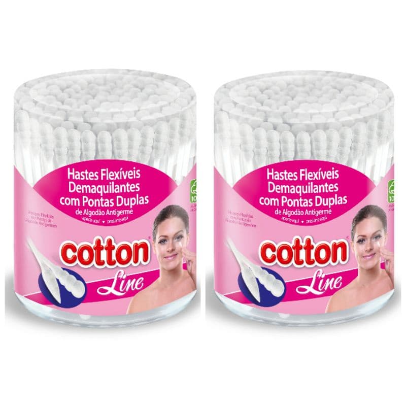 Hastes Flexíveis Demaquilantes com Pontas Duplas - 2 Pote C/ 150 Unid. Cotton Line