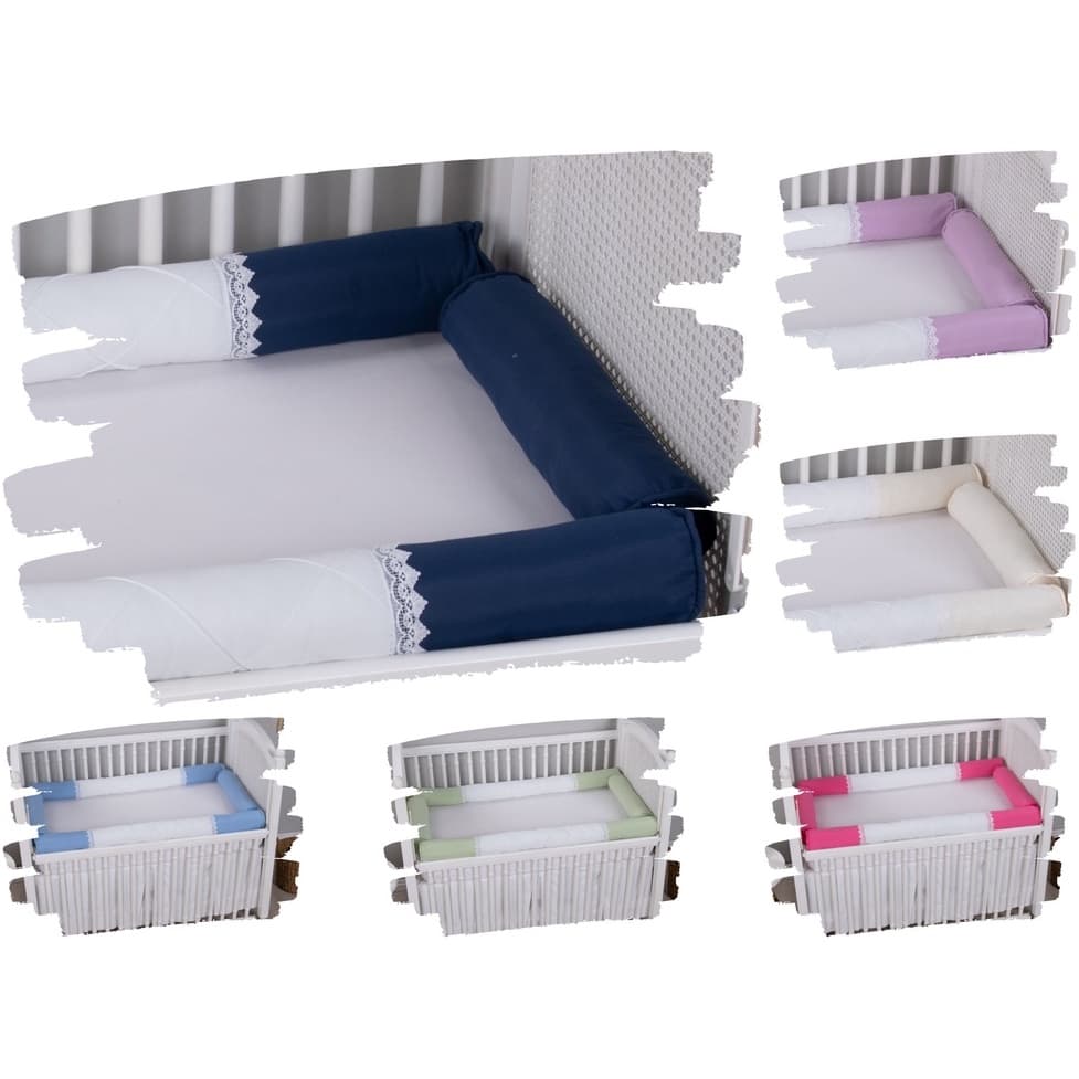 Kit Berço Rolinho Luxo Guipir Nervura 4 Peças 100% Algodão Várias Estampas