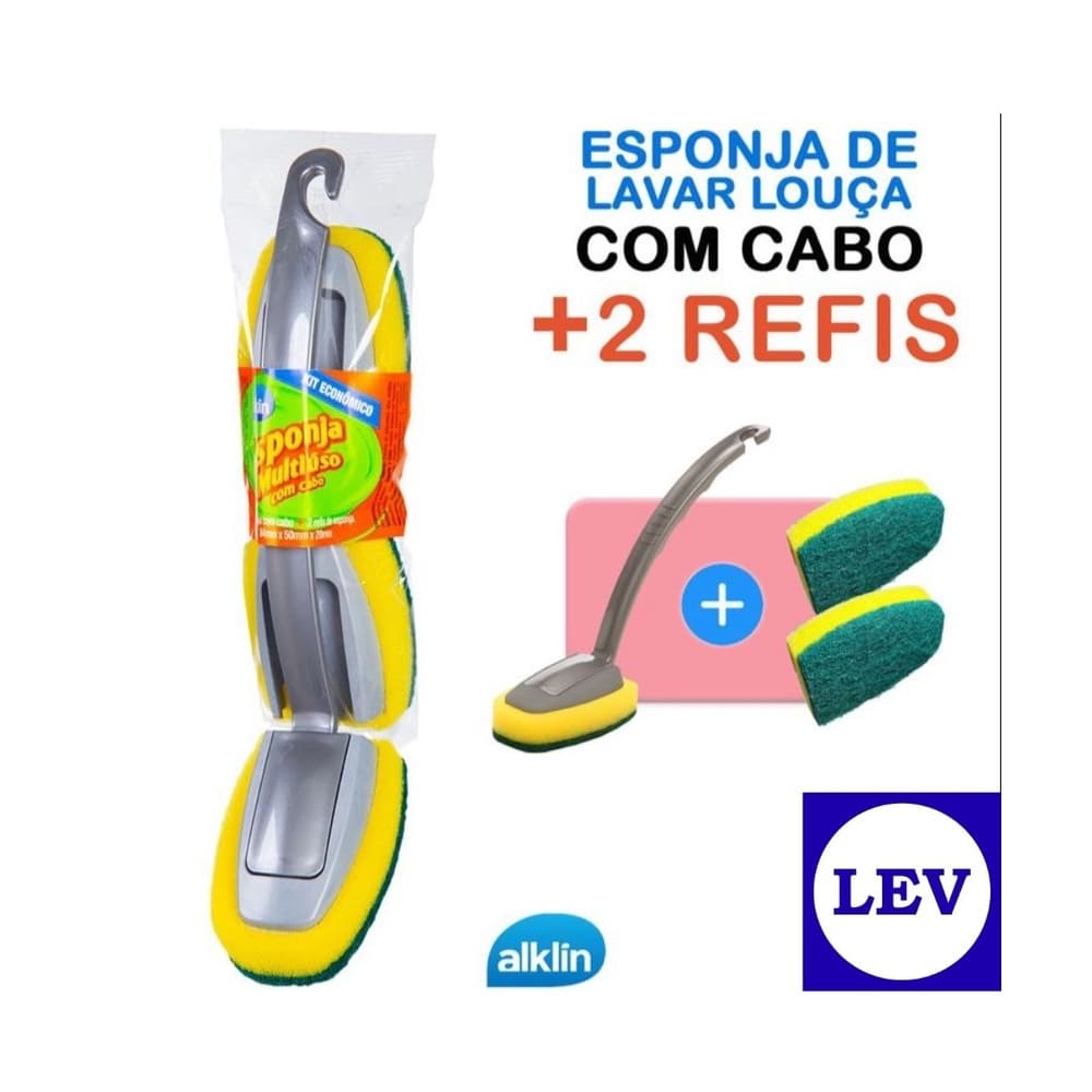 Esponja Bucha Multiuso  Anti risco com Cabo 2 dois Refil Lava Louça